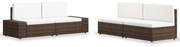 4 pcs conjunto lounge para jardim vime PE castanho