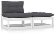 vidaXL 2 pcs conjunto lounge jardim c/ almofadões pinho maciço branco