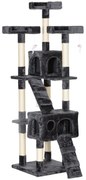 PawHut Arranhador para Gatos Grande 49x49x173 cm com Múltiplos Níveis Cavernas e Brinquedos Suspensos Cinza