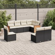 vidaXL 8 pcs conjunto sofás de jardim com almofadões vime PE preto