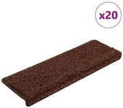 vidaXL Tapetes de escada 20 peças 65x21x4 cm marrom com borda retangular