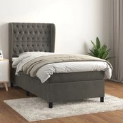 vidaXL Cama com molas/colchão 90x190 cm veludo cinza-escuro