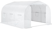 Outsunny Estufa de Jardim em Túnel Estufa de Exterior 3,5x3x2 m Porta 6 Janelas Enroláveis Aço Cobertura PP Alta densidade Branco | Aosom Portugal