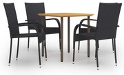 vidaXL 5 pcs conjunto de jantar para jardim vime PE preto