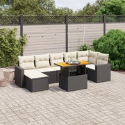 vidaXL 8 pcs conjunto sofás de jardim com almofadões vime PE preto