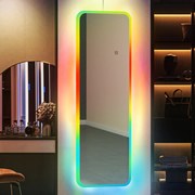 Espelho de Corpo Inteiro com Luzes LED 120x40 cm Espelho de Parede com Iluminação em 7 Cores RGB e Função de Memória Prata