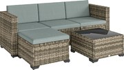 Outsunny Conjunto de Jardim em Vime de 5 Peças Inclui Almofadas 2 Poltronas de Canto Poltrona sem Braços Apoia-Pés e Mesa de Centro Cinza Claro | Aosom Portugal