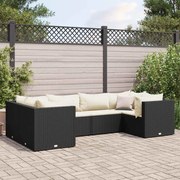 vidaXL 6 pcs conjunto lounge de jardim c/ almofadões vime PE preto