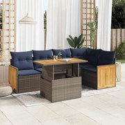 vidaXL 6 pcs conjunto sofás jardim com almofadões PE/acácia cinzento