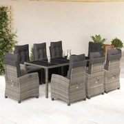 vidaXL 9 pcs conjunto de jantar p/ jardim c/ almofadões vime PE cinza
