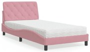 vidaXL Cama com colchão 100x200 cm veludo rosa