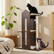 Arranhador para gatos 80 x 40 x 120 cm de interior Torre de madeira com poste de sisal para arranhar Bolas suspensas Almofadas de pelúcia laváveis Cas