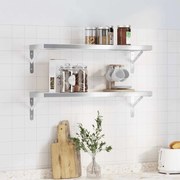 vidaXL Prateleiras de parede 2 pcs 75x23,5x3cm aço inoxidável prateado