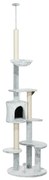 PawHut Arranhador para Gatos de Teto com Altura Ajustável Caverna Plataformas Rede Postes de Arranhar e Bolas Suspensas Ø60x225-255 cm Cinza