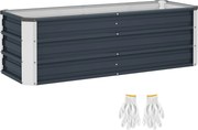 Outsunny canteiro elevado de aço para jardim, caixa de plantio, floreira, vaso de plantas com luvas Cinza carvão 125 x 47 x 44 cm | Aosom Portugal