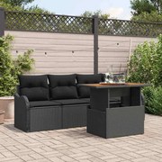 vidaXL Conjunto de Sofá de Jardim 5 Peças com Almofadas Pretas em Rattan e Acácia.
