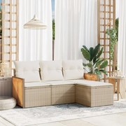 vidaXL 4 pcs conjunto de sofás para jardim c/ almofadões vime PE bege