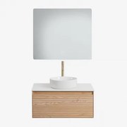 Conjunto De Móvel De Casa De Banho Suspenso Em Madeira De Freixo Tedrik Castanho Fresno & Cerâmica Redonda Branca Ø40 Cm Lenka & - Sklum