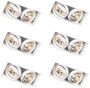 Conjunto de 6 focos embutidos brancos GU10 AR111 sem aro 2-luzes - Oneon