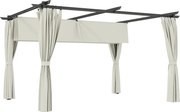 Outsunny Pérgola com Teto Retrátil 3,9x3x2,2 m Paredes Laterais Tecido de Poliéster Anti UV Pérgola para Jardim Creme | Aosom Portugal