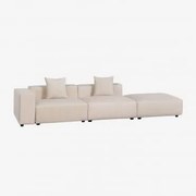 Sofá Modular De Canto Esquerdo De 2 Peças Com Braço Baixo E Puff ↔︎345 Cm Bruna Bombazina Crema Linho - Sklum