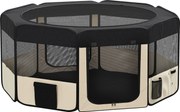 PawHut Parque Dobrável para Cães e Gatos Cercado Portátil para Animais Pequenos em Tecido Oxford Impermeável com 2 Portas Ø90x41 cm Preto | Aosom Portugal