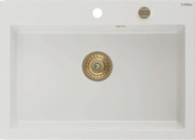 Mexen Elix lava-loiça de granito de 1 bacia 700 x 500 mm, branco, sifão dourado - 6526701005-20-G