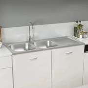 vidaXL Lava-louça cozinha + cuba dupla aço inox prateado