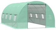 Outsunny Estufa Tipo Túnel 590x300x200cm com Porta Enrolável 8 Janelas Cobertura de PE 140g/m² e Tubo de Aço para Cultivos de Plantas Verduras Verde