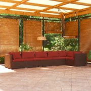 6 pcs conjunto lounge jardim c/ almofadões vime PE castanho