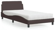 vidaXL Cama com colchão 100x200 cm tecido castanho-escuro