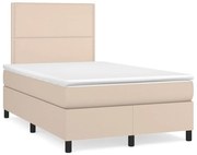 Cama box spring c/colchão/LED 120x190cm couro artif. cappuccino