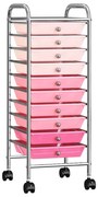 vidaXL Carrinho de arrumação móvel c/ 10 gavetas plástico degradê rosa