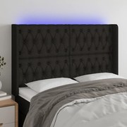 Cabeceira de cama c/ luzes LED tecido 147x16x118/128 cm preto