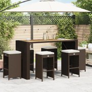 vidaXL Bancos de bar para jardim com almofadões 6 pcs vime PE castanho