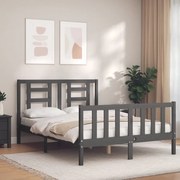 Estrutura de cama com cabeceira 140x200 cm madeira maciça cinza