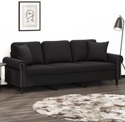 Sofá Patrízia - De 3 Lugares com 2 Almofadas Decorativas  - Cor Preto