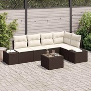 vidaXL Conjunto de Sofás de Jardim com 6 Peças e Almofadas em Poliratan Castanho
