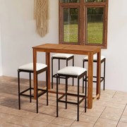 5 pcs conjunto de bar p/ jardim com almofadões castanho