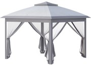 Outsunny Tenda Dobrável Exterior 3,3x3,3 m Altura Ajustável Teto Duplo Mosquiteiras Bolsa Transporte Resistente Cinza | Aosom Portugal