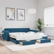 vidaXL Sofá-cama com gavetão e gavetas 100x200 cm veludo azul