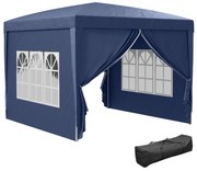 Outsunny Tenda Jardim Azul Paredes Laterais Amovíveis Janelas Porta Zíper Bolsa Transporte 295x295x195-258 cm | Aosom Portugal