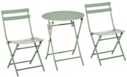 Outsunny Conjunto de Móveis de Jardim Dobráveis Conjunto de 1 Mesa Redonda e 2 Cadeiras de Varanda com Estrutura de Aço Verde Escuro
