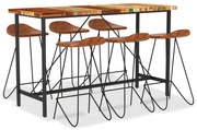 vidaXL 7 pcs conjunto de bar madeira recuperada maciça e couro genuíno