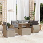 vidaXL 6 pcs conjunto de sofás p/ jardim com almofadões vime PE bege