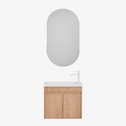 Conjunto De Móvel De Casa De Banho Suspenso Em Madeira Com Lavatório Integrado Narek Castanho Fresno & Ovalado Com Armazenamento Preto - Sklum