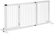 PawHut Barreira de Segurança Extensível 3 Peças com Estrutura de Madeira e Suporte de Pé 113-166x36x71cm Branco