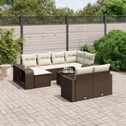 vidaXL 11 pcs conjunto sofás de jardim c/ almofadões vime PE castanho