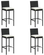 vidaXL Bancos de bar com almofadões para jardim 4 pcs vime PE preto