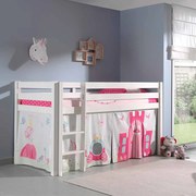 Conjunto Cama alta de Criança PINO 90 x 200 cm + estrado + escada + cortina Princesa Branca